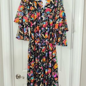 Shiny sequence /Party Floral Multicolor Maxi Dress with Bell Sleeves